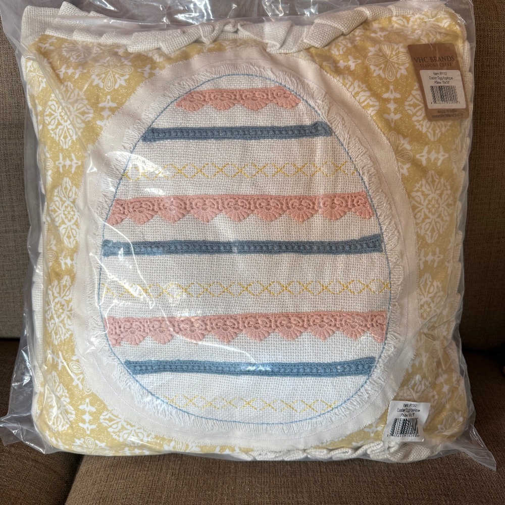 Pastel Easter Egg Ruffled Large Throw Pillow Bunny Egg New